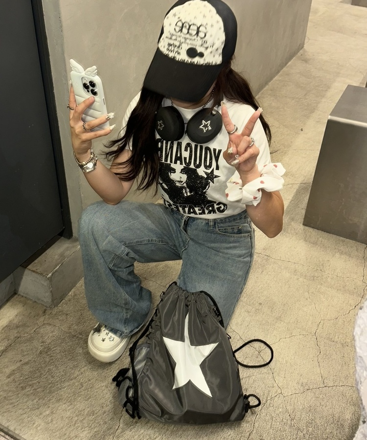 빅스타 체인 스트링 백팩 먹색