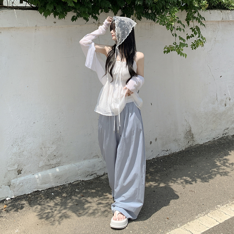 청순러블리 셔링 플레어 쉬폰 끈나시 모리걸 블라우스 편한 여름휴가룩 바캉스 화이트