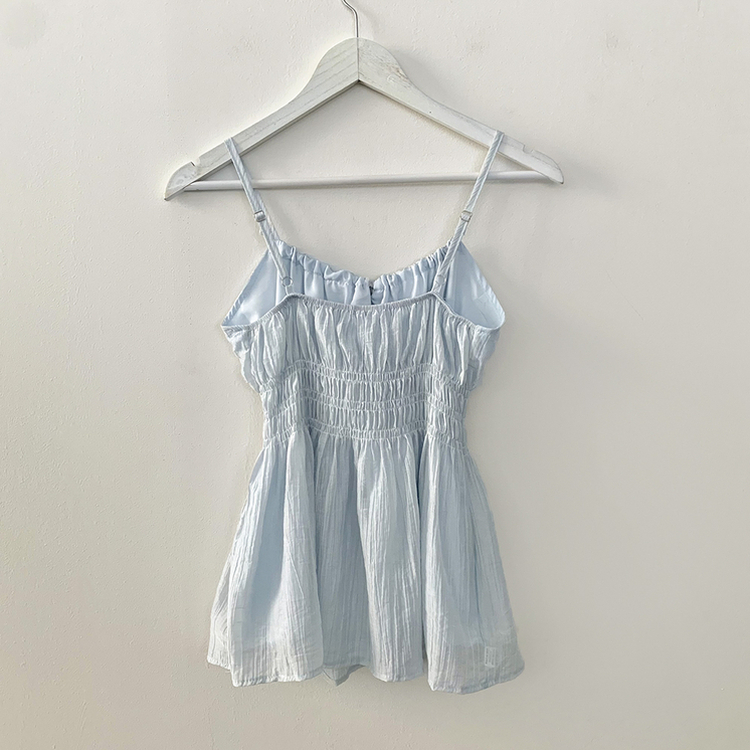 청순러블리 셔링 플레어 쉬폰 끈나시 모리걸 블라우스 편한 여름휴가룩 바캉스