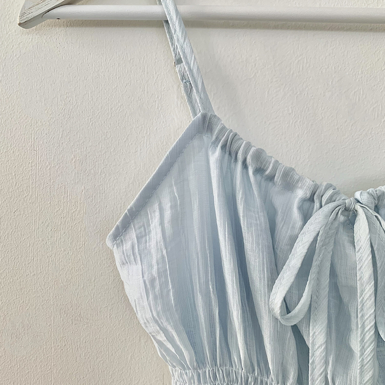 청순러블리 셔링 플레어 쉬폰 끈나시 모리걸 블라우스 편한 여름휴가룩 바캉스