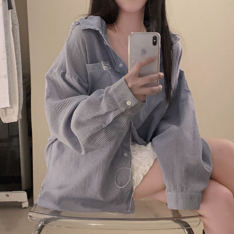 뜨거운 햇빛 피하기캠퍼스 패치 후드 루즈핏 셔츠 남방 네이비