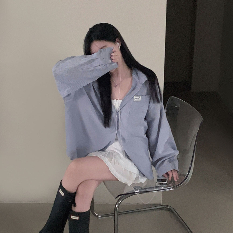 뜨거운 햇빛 피하기캠퍼스 패치 후드 루즈핏 셔츠 남방 소라