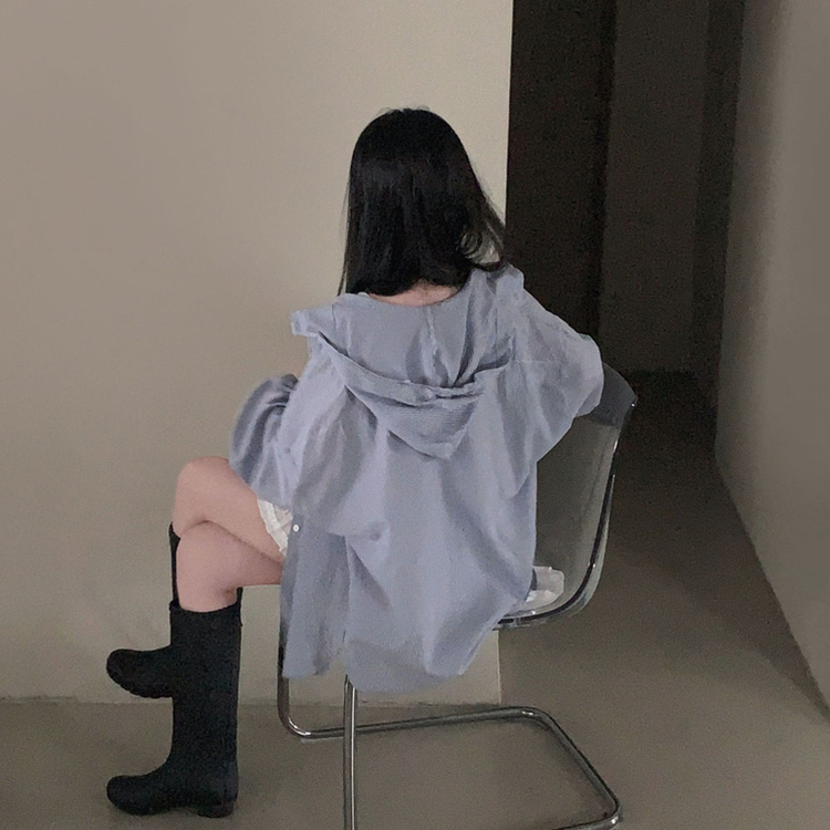뜨거운 햇빛 피하기캠퍼스 패치 후드 루즈핏 셔츠 남방 소라