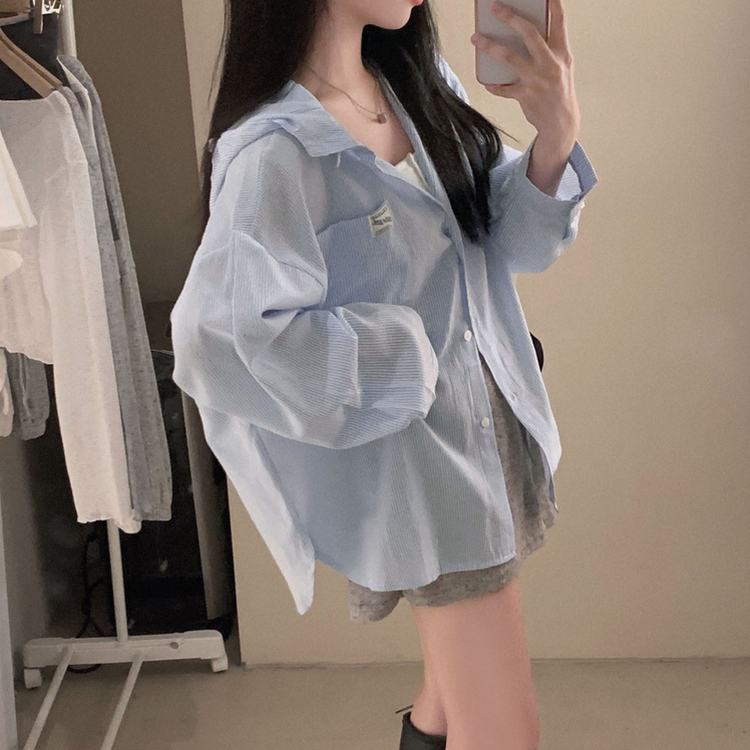 뜨거운 햇빛 피하기캠퍼스 패치 후드 루즈핏 셔츠 남방 소라