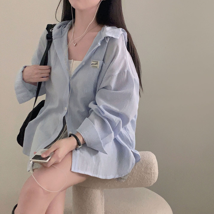뜨거운 햇빛 피하기캠퍼스 패치 후드 루즈핏 셔츠 남방 소라
