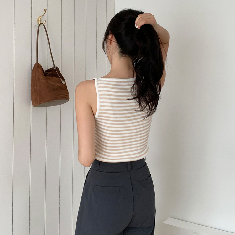 nt5137 (여름데일리템/만능코디♥/부유방커버O) 노이븐 배색 스트라이프 슬리브리스 니트