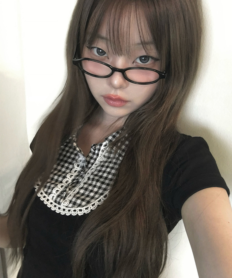 ビンテージチェック半袖ブラウス BLACK