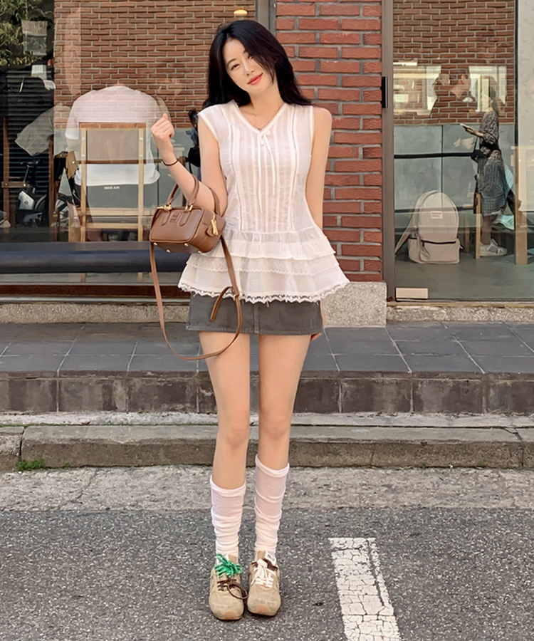 リボンレースストライプキャミソール WHITE