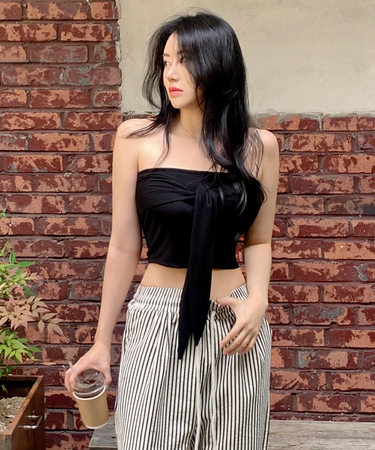 リボンオフショルダートップス BLACK