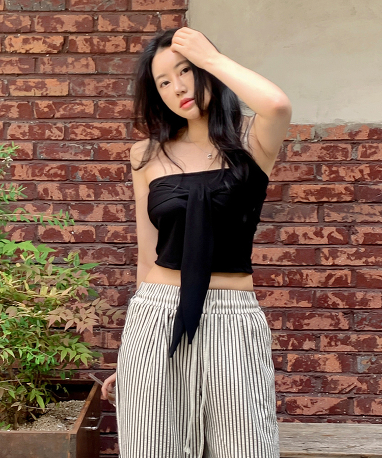 リボンオフショルダートップス BLACK