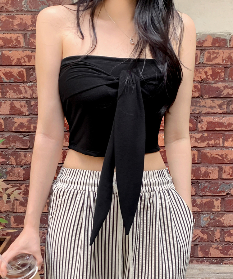 リボンオフショルダートップス BLACK