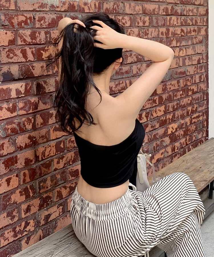 リボンオフショルダートップス BLACK