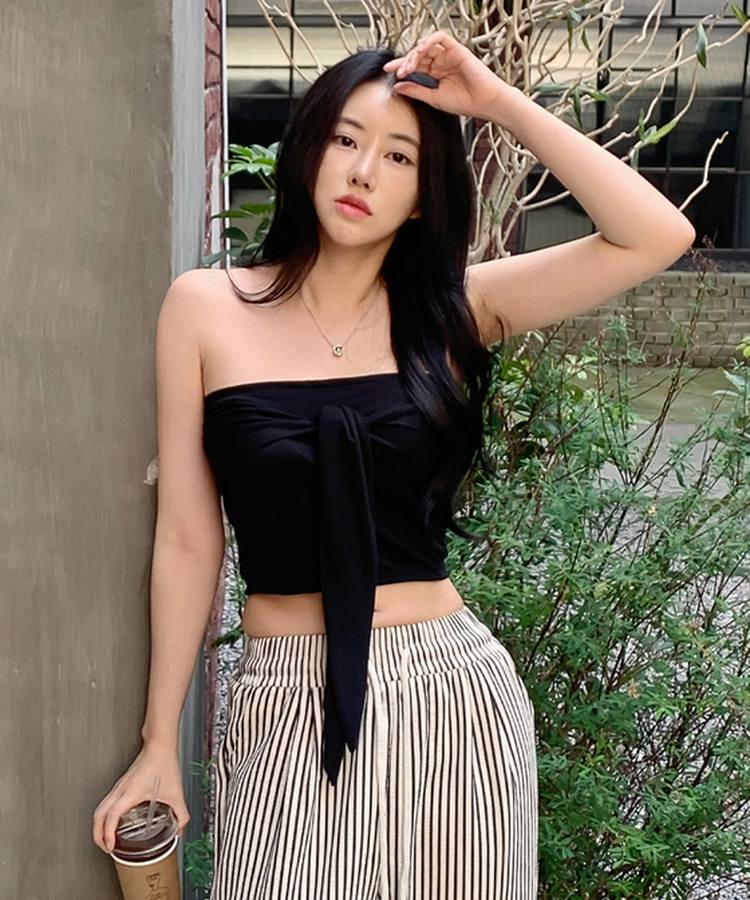 リボンオフショルダートップス BLACK