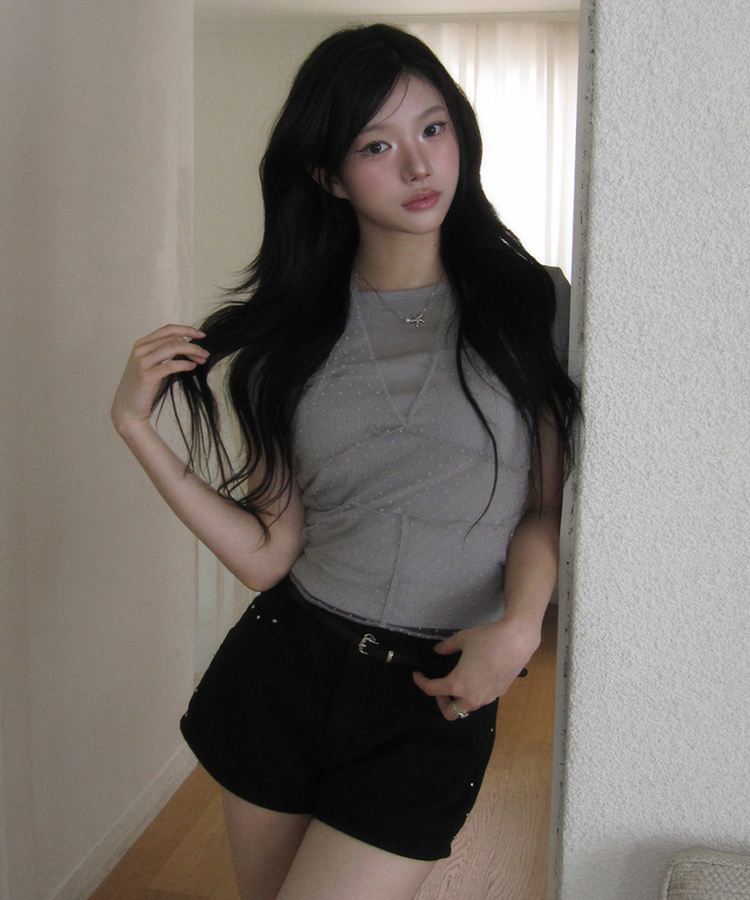 ホルターレイヤード半袖Tシャツ GREY