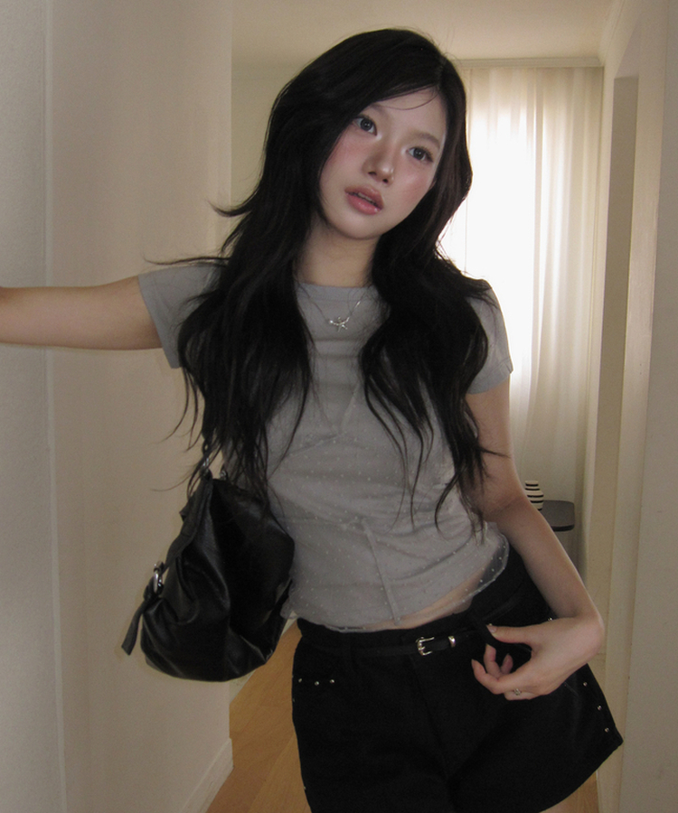 ホルターレイヤード半袖Tシャツ GREY