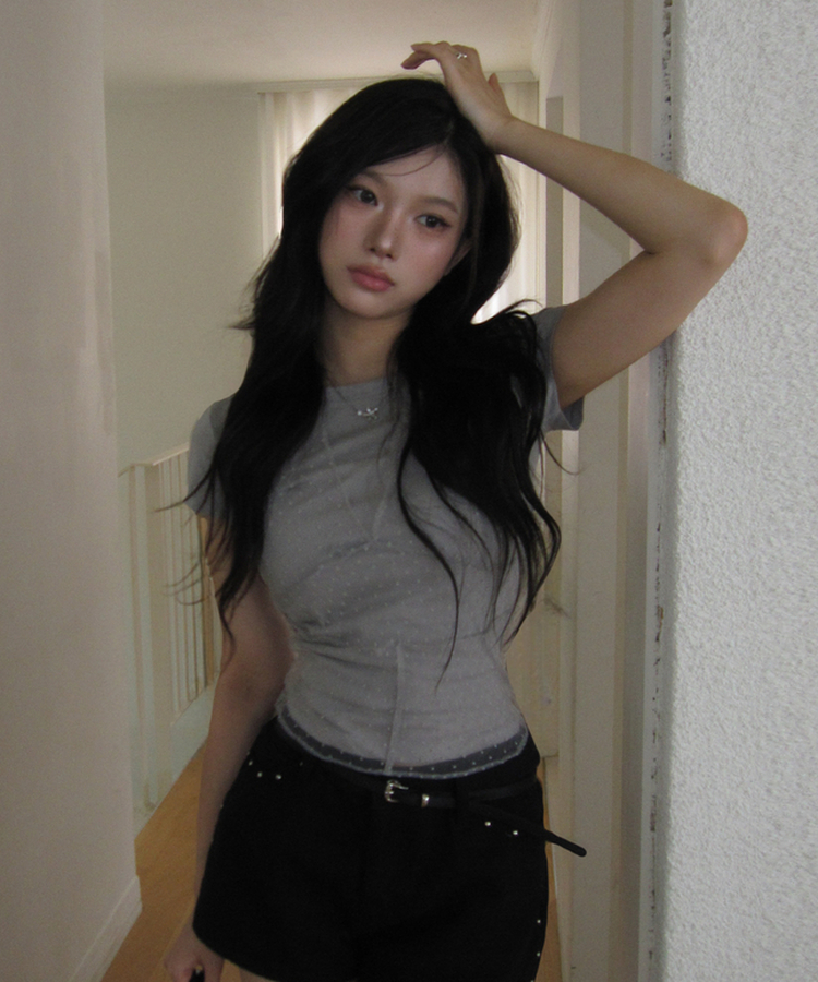 ホルターレイヤード半袖Tシャツ GREY