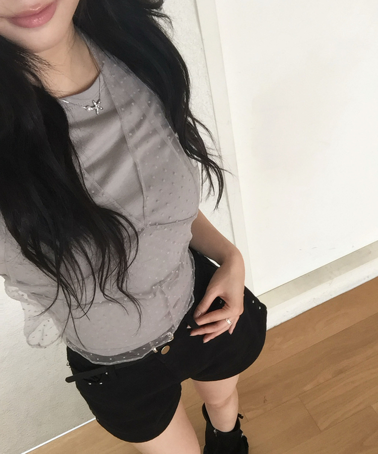 ホルターレイヤード半袖Tシャツ GREY