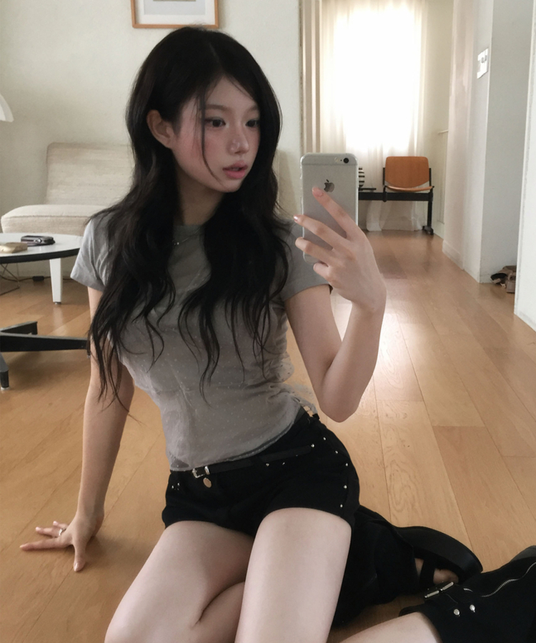 ホルターレイヤード半袖Tシャツ GREY