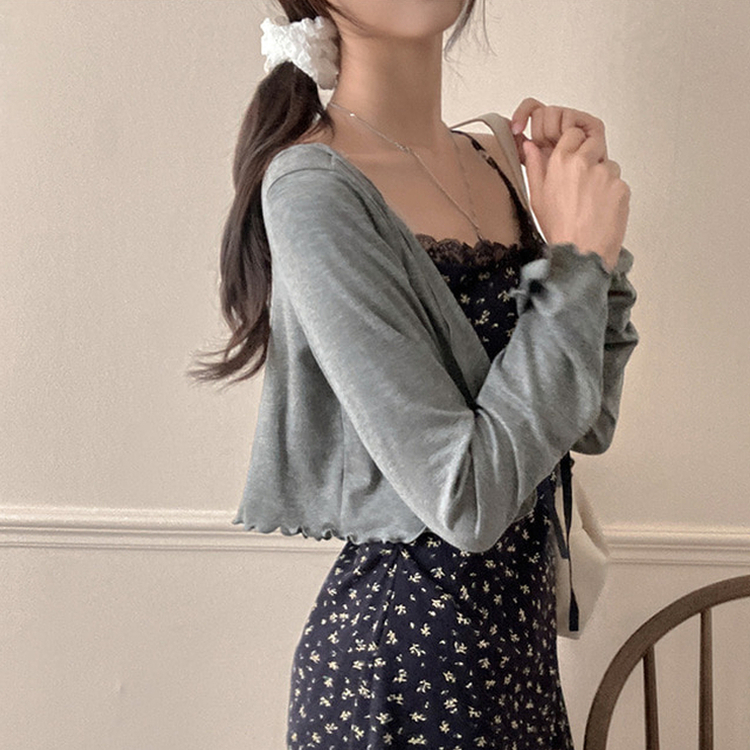 더스트 플라워 리본 뷔스티에 나시 원피스 가디건 투피스 세트 네이비