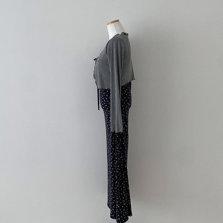 더스트 플라워 리본 뷔스티에 나시 원피스 가디건 투피스 세트