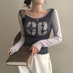 배색 90 뒷트임 긴팔 티셔츠 차콜