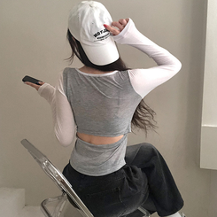 배색 90 뒷트임 긴팔 티셔츠 그레이