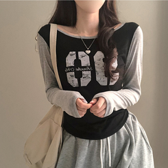 배색 90 뒷트임 긴팔 티셔츠 블랙