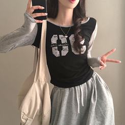 배색 90 뒷트임 긴팔 티셔츠 블랙