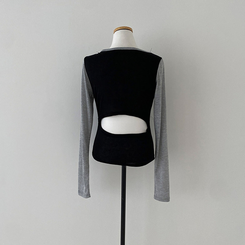 배색 90 뒷트임 긴팔 티셔츠