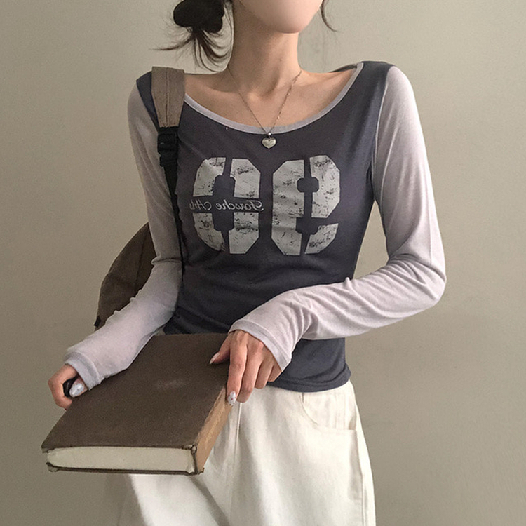 배색 90 뒷트임 긴팔 티셔츠 차콜