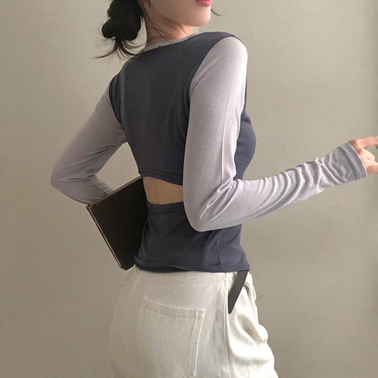 배색 90 뒷트임 긴팔 티셔츠 차콜