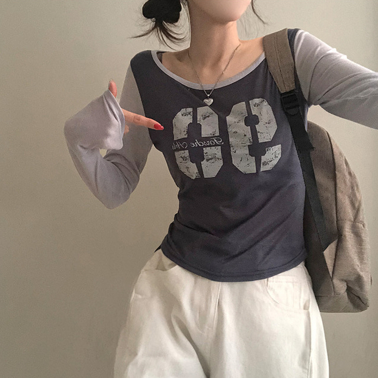 배색 90 뒷트임 긴팔 티셔츠 차콜