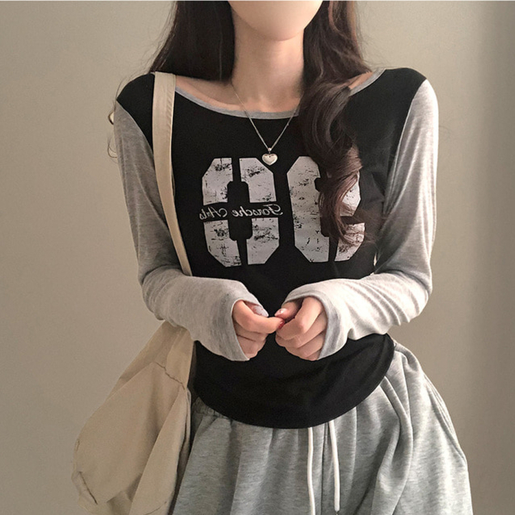 배색 90 뒷트임 긴팔 티셔츠 블랙