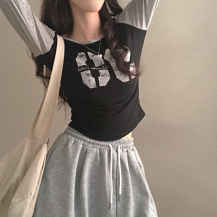 배색 90 뒷트임 긴팔 티셔츠 블랙