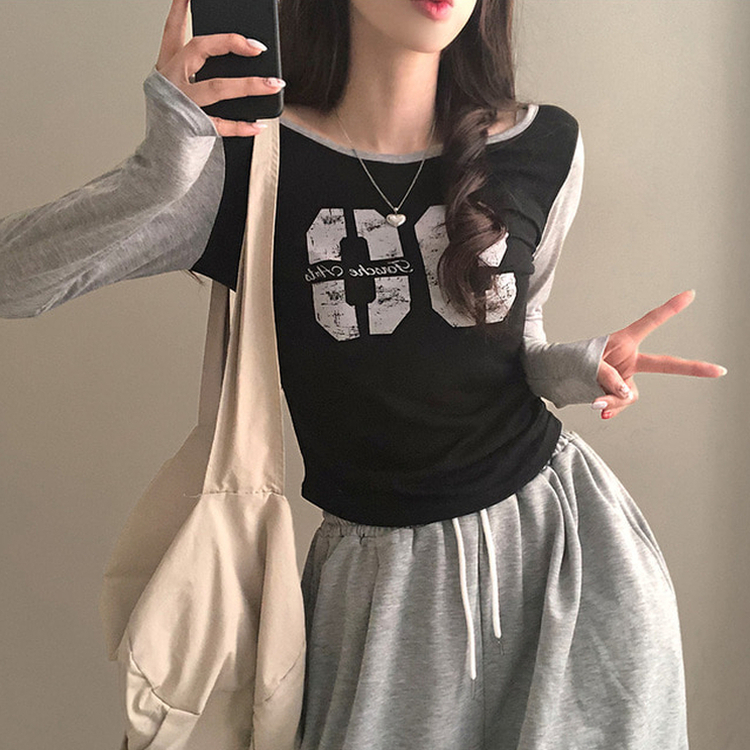 배색 90 뒷트임 긴팔 티셔츠 블랙