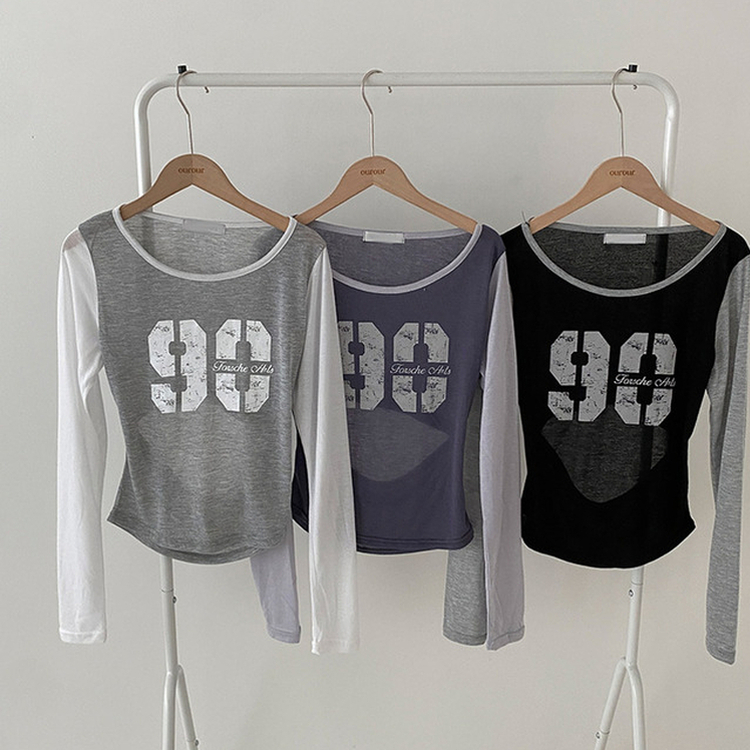 배색 90 뒷트임 긴팔 티셔츠