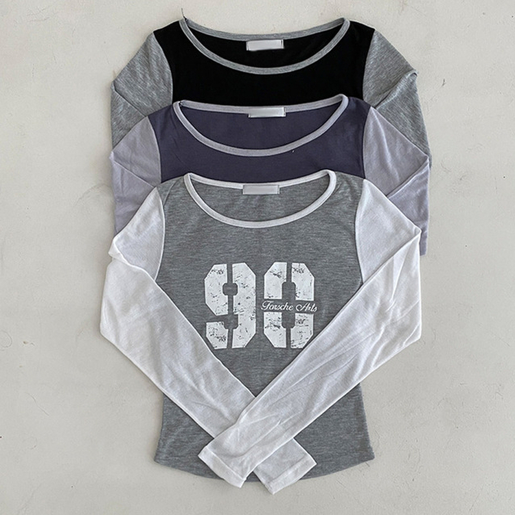 배색 90 뒷트임 긴팔 티셔츠