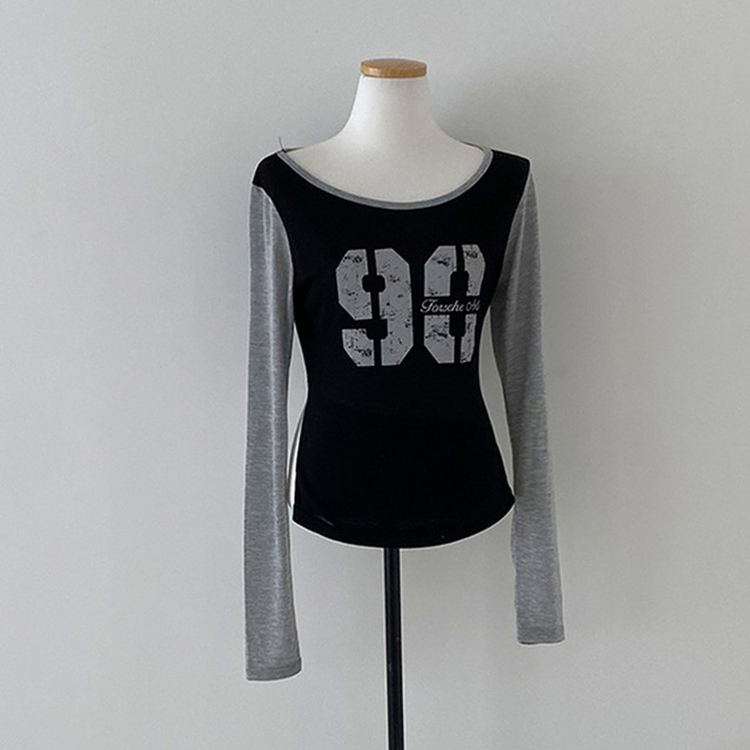 배색 90 뒷트임 긴팔 티셔츠