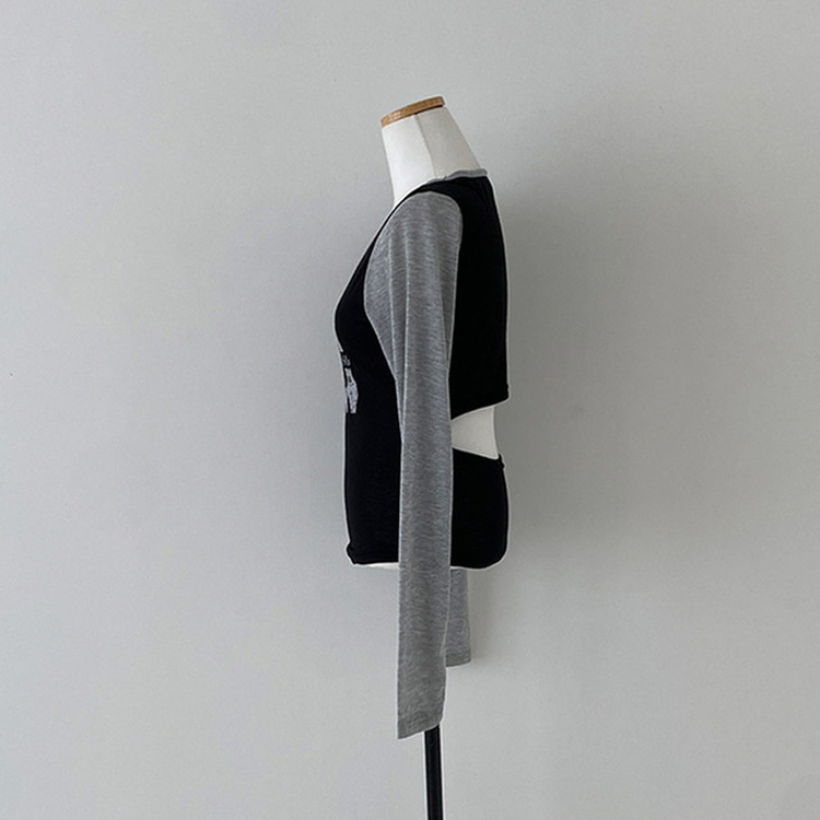 배색 90 뒷트임 긴팔 티셔츠