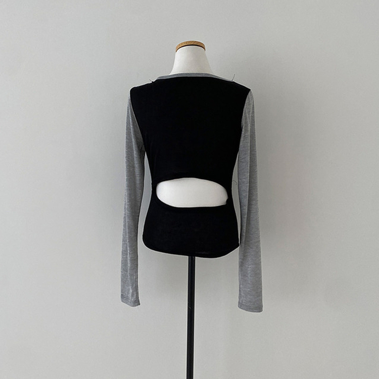 배색 90 뒷트임 긴팔 티셔츠