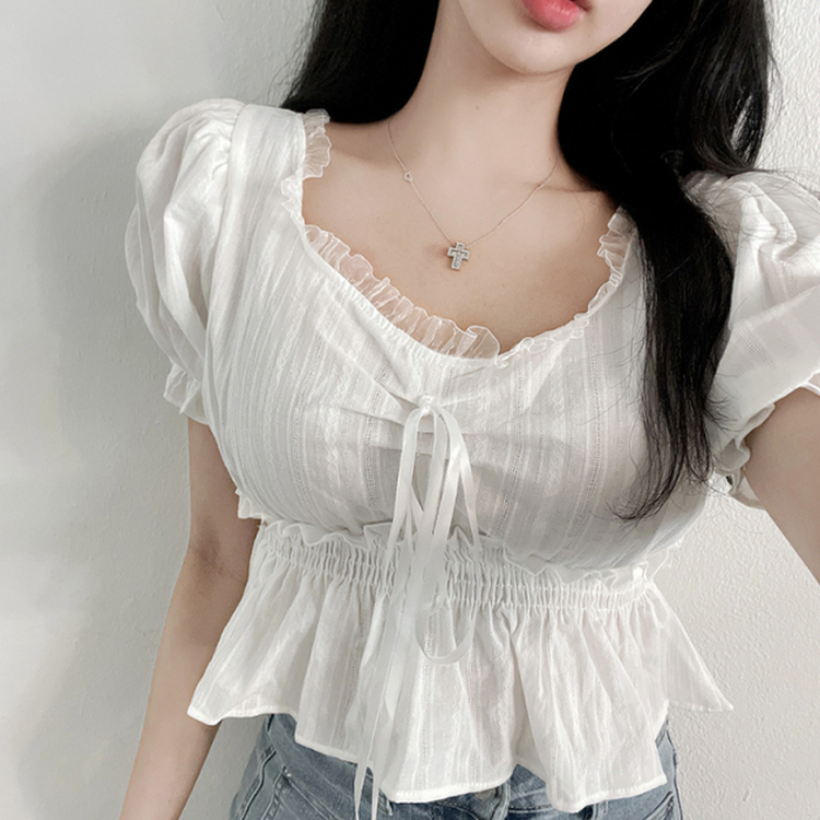 フリルリボンクロップ半袖ブラウス｜ブラウス｜韓国ファッション通販 SONA