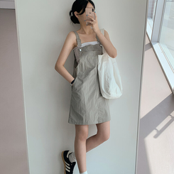 ミニワンピース 【丈別】サスペンダーワンピース KHAKI