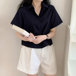 シャツ オックスフォードセミクロップシャツ(5color) NAVY