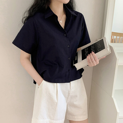 シャツ オックスフォードセミクロップシャツ(5color) NAVY