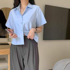 シャツ オックスフォードセミクロップシャツ(5color) SKY BLUE