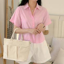 シャツ オックスフォードセミクロップシャツ(5color) PINK