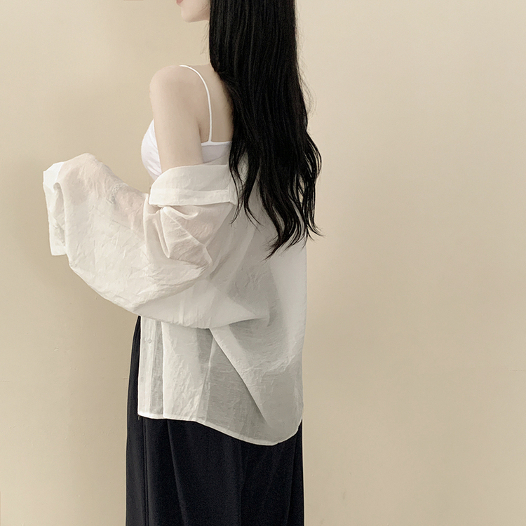 독보적색감 딥블루 시스루 포켓 오버핏 거즈 긴팔 여름 셔츠 살탐방지 살안타템 남방 빅사이즈 아이보리