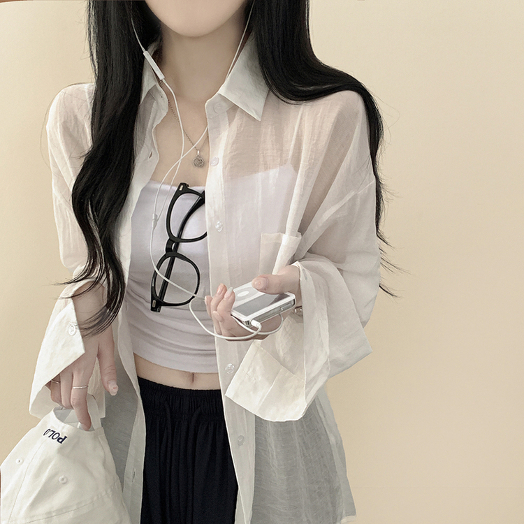 독보적색감 딥블루 시스루 포켓 오버핏 거즈 긴팔 여름 셔츠 살탐방지 살안타템 남방 빅사이즈 아이보리