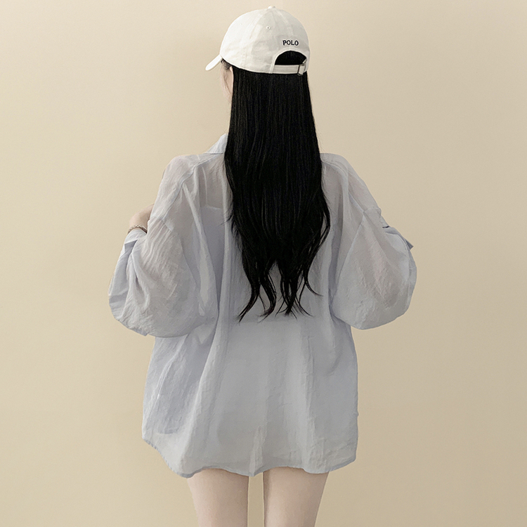 독보적색감 딥블루 시스루 포켓 오버핏 거즈 긴팔 여름 셔츠 살탐방지 살안타템 남방 빅사이즈 라이트블루