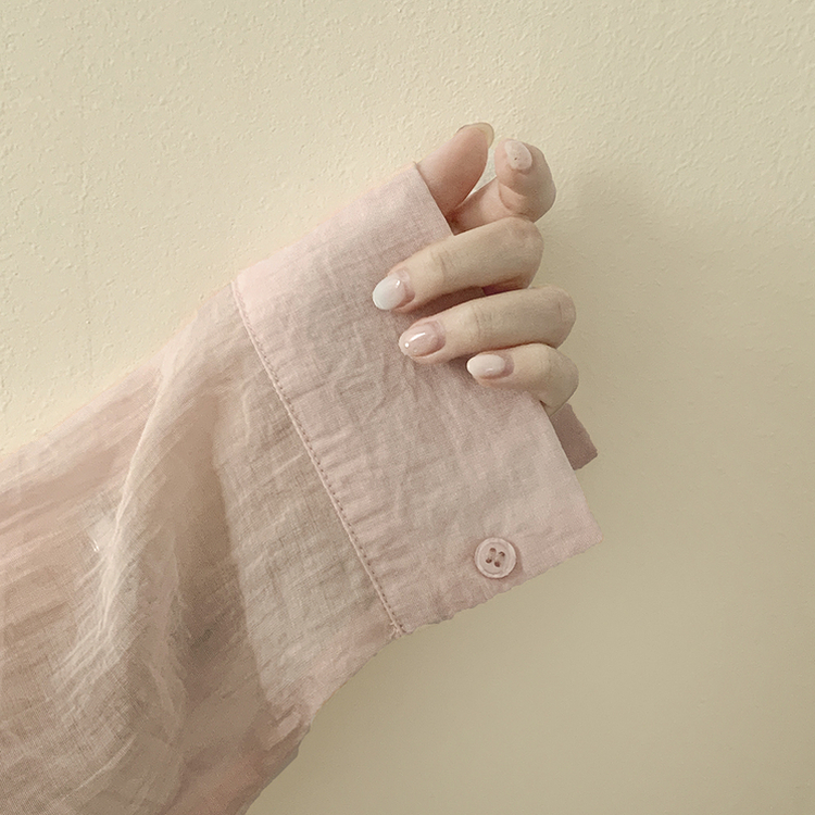 독보적색감 딥블루 시스루 포켓 오버핏 거즈 긴팔 여름 셔츠 살탐방지 살안타템 남방 빅사이즈 핑크